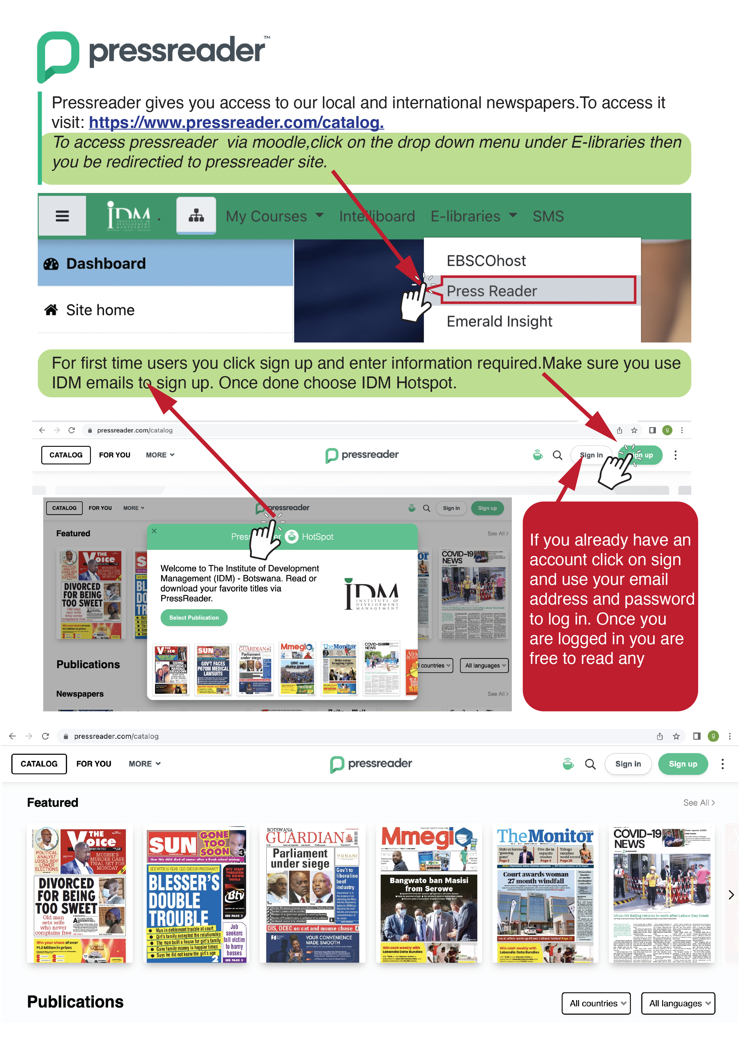 Guides on how to access Pressreader.