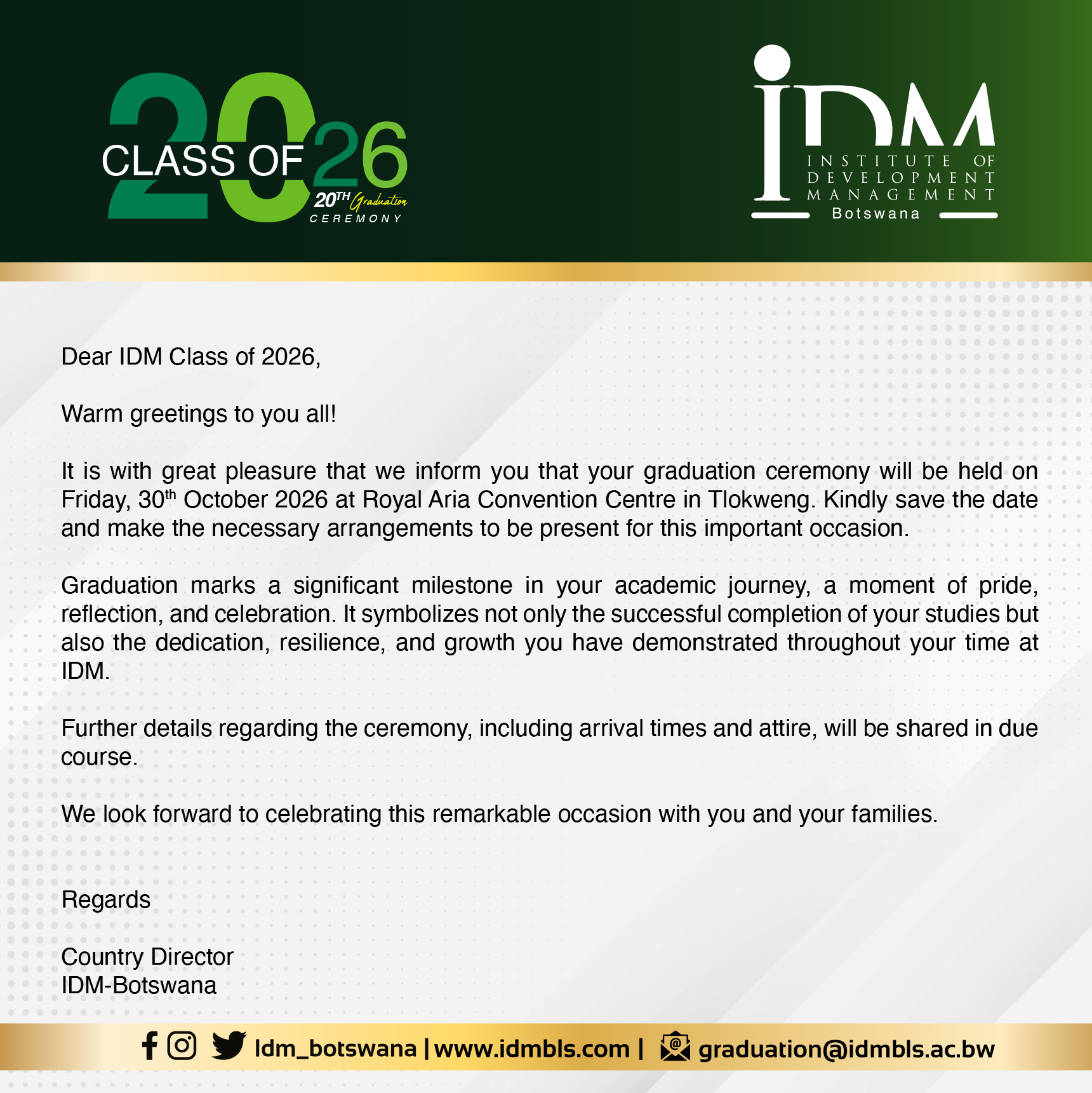 Official Graduation Announcement -IDM Class of 2026